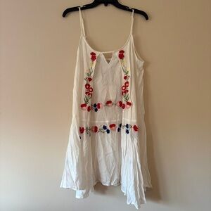 Umgee USA White Embroidered Boho Dress L Floral Festival Peasant Summer Swing